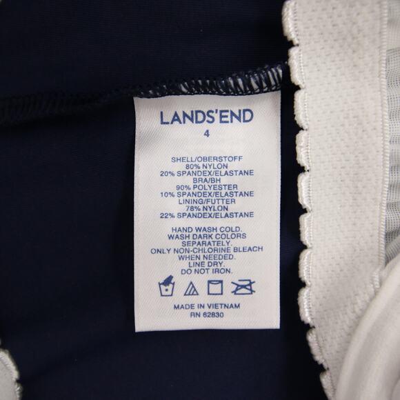 Lands End Tankini Top Navy Blue White Pattern Underwire Scoop Neck Size 8 - Picture 7 of 8